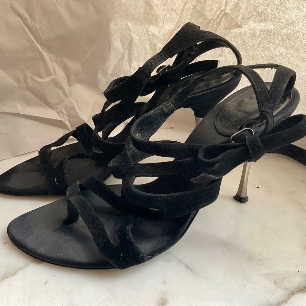 Sergio Rossi Vintage Black Suede Leather Strappy High Steel Heels Size EU 39.5 - Picture 3 of 7